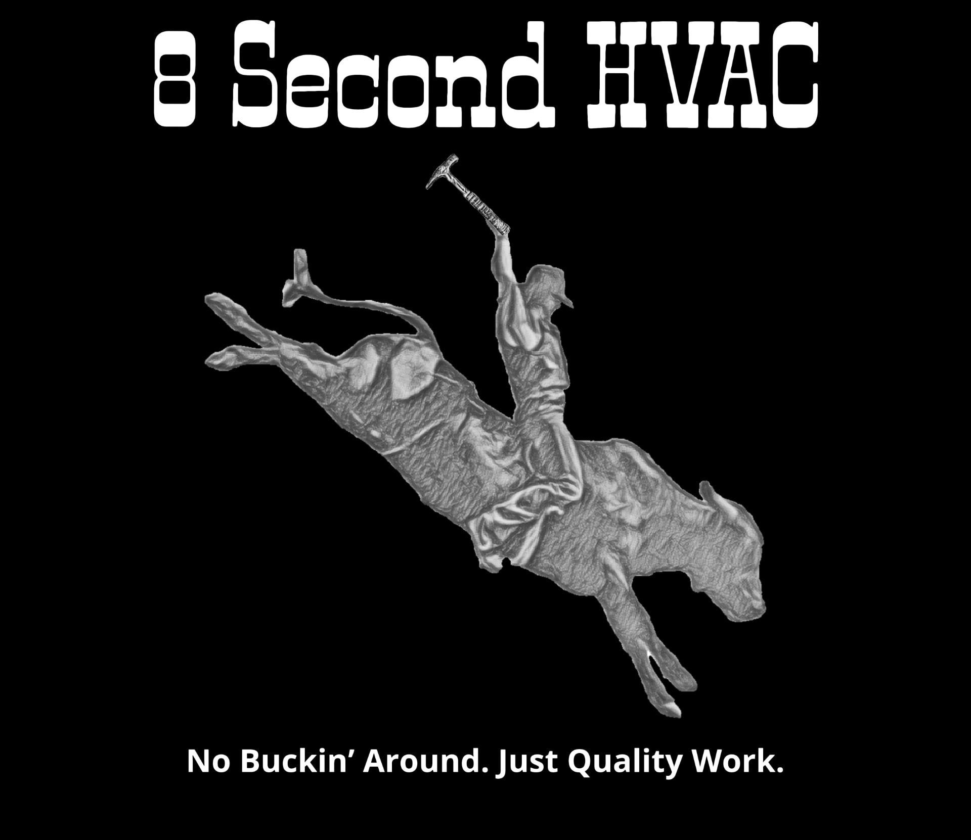 8 Second HVAC LLC — grayscale bull rider swinging a hammer logo